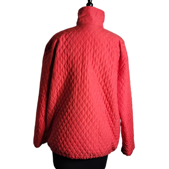 Chico's design silk quilted zip up high neck red jacket size 1 (medium 8) - Picture 2 of 8